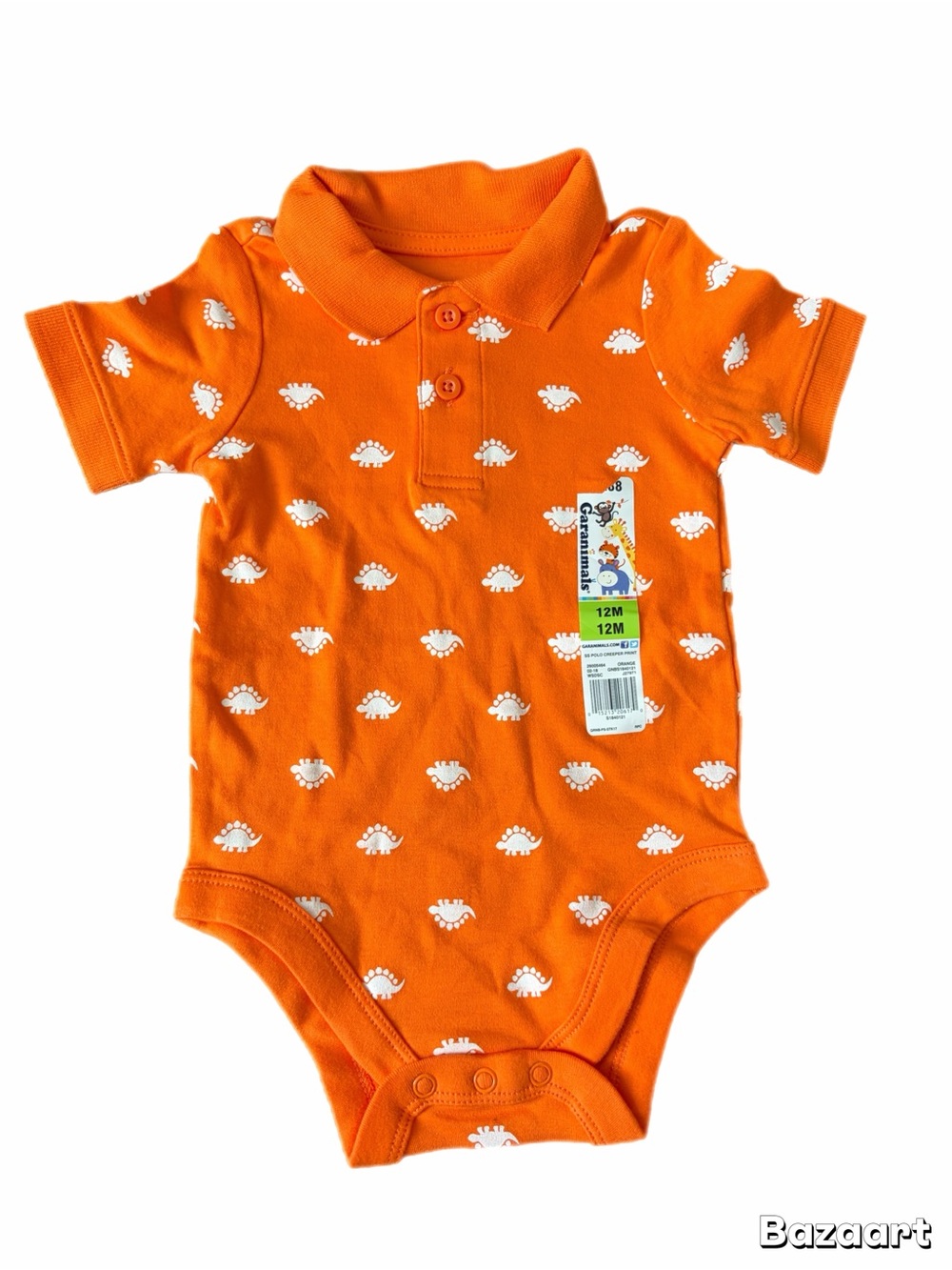 NWT baby boy Garanimals Orange Polo Bodysuit with White Dino Print